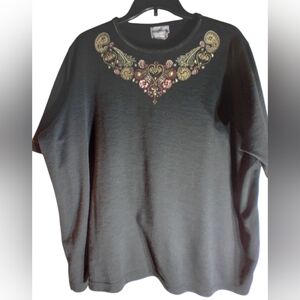 Bonworth Black With Embroidered Detail Womens Top Size L Boho Hippie Office